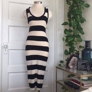 James Perse Black/Cream Stripped fitted tank dress